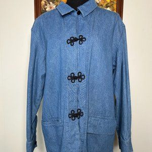 Charles Keath Denim Shirt Women's Large Hook & Loop Blue Pockets Casual VTG 90s